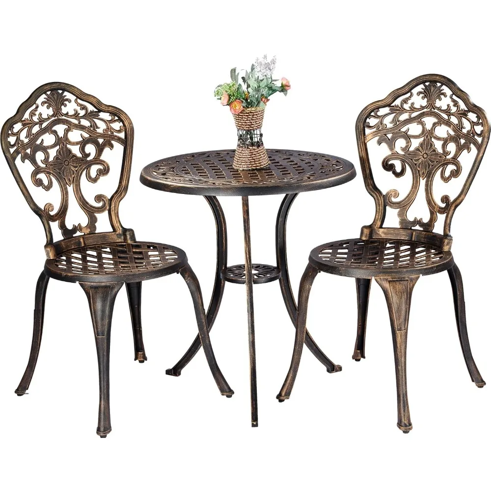 

Bistro Set 3 Piece Rustproof Cast Aluminum Patio Furniture Sets 2 Chairs and 1 Round Table Outdoor, Garden, Patio, Balcony, Bron