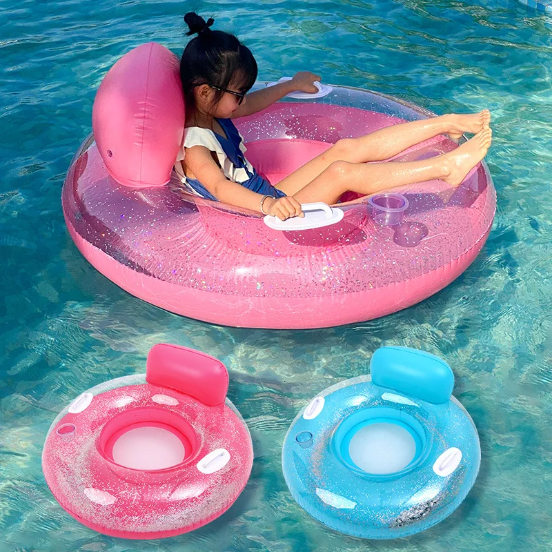 

Glitter Inflatable Pool Float Chair with Backrest and Handle-Sparkling Floating Lounger Circle Summer Beach Lake Water Fun Seat