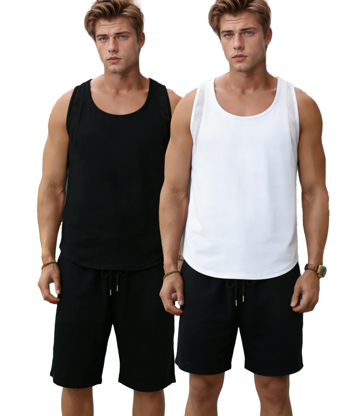 

Mesh sports vest & Shorts Solid men Reticular Vests Set Summer Sleeveless Soft Clothing Tops Unisex All-Match Breathable Singlet