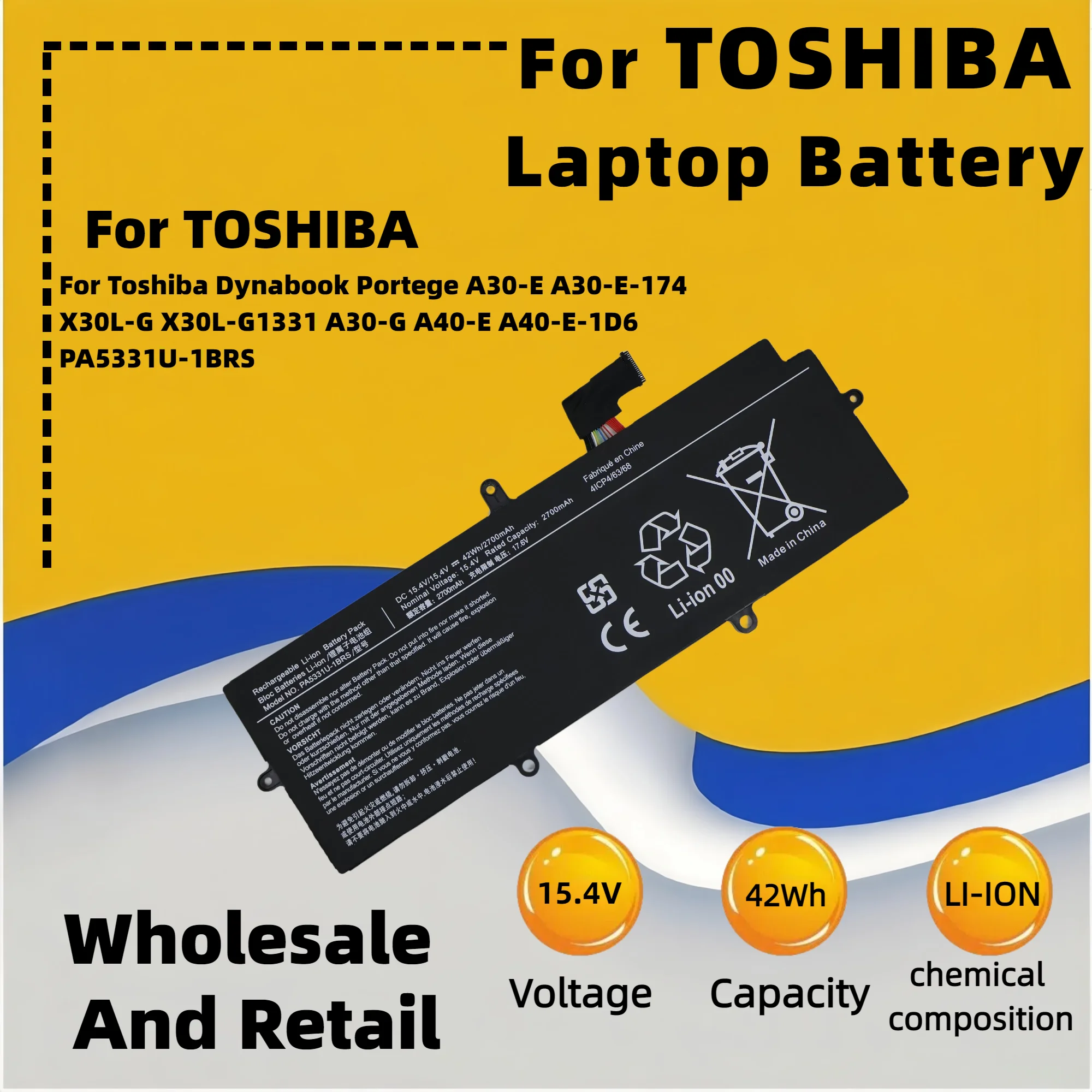 FRLESUI Battery PA5331U  For Toshiba Dynabook Portege A30-E A30-E-174 X30L-G X30L-G1331 A30-G A40-E A40-E-1D6 PA5331U-1BRS