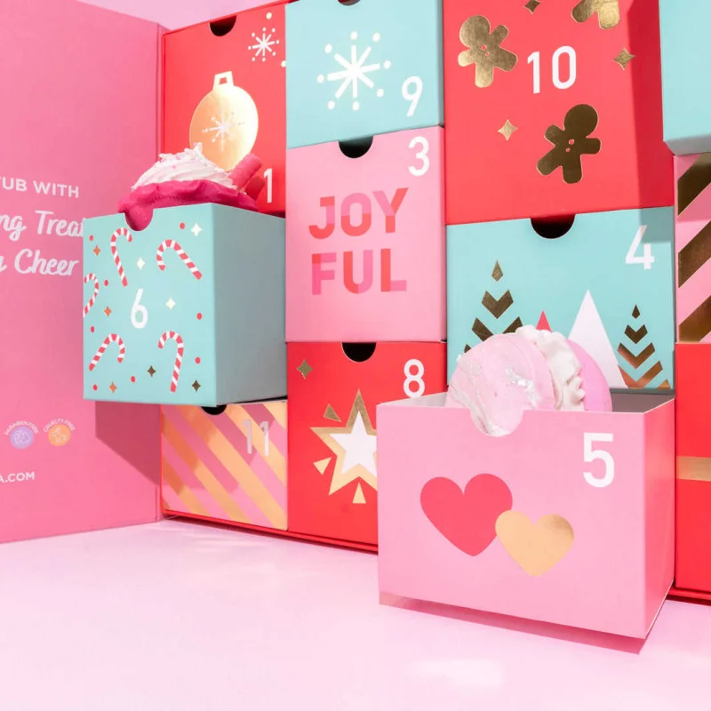 custom.Low Price Custom Printed 12 Days Advent Calendar Magnet Box Embossed and Matt Laminated Paper Packaging Gi