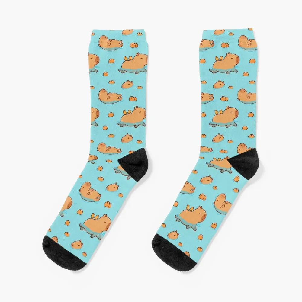 Capybara pattern swimming with oranges Socks golf Christmas bright garter crazy Mens Socks Women's