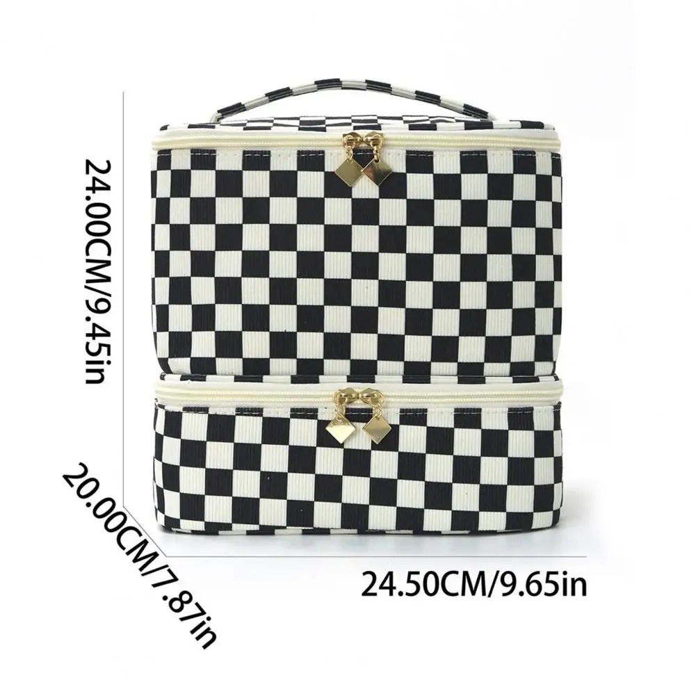 Lightweight Travel Toiletry Bag Capacity Cosmetic Storage Bag Two-layer Design Wear-resistant Travel Makeup Organizer Checkered