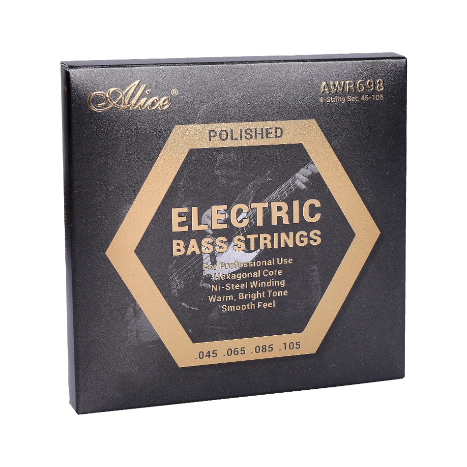 Alice AWR698 Electric Bass Strings 45-105 Hexagonal High-Carbon Steel Core Ni-Steel Winding For Professional Use