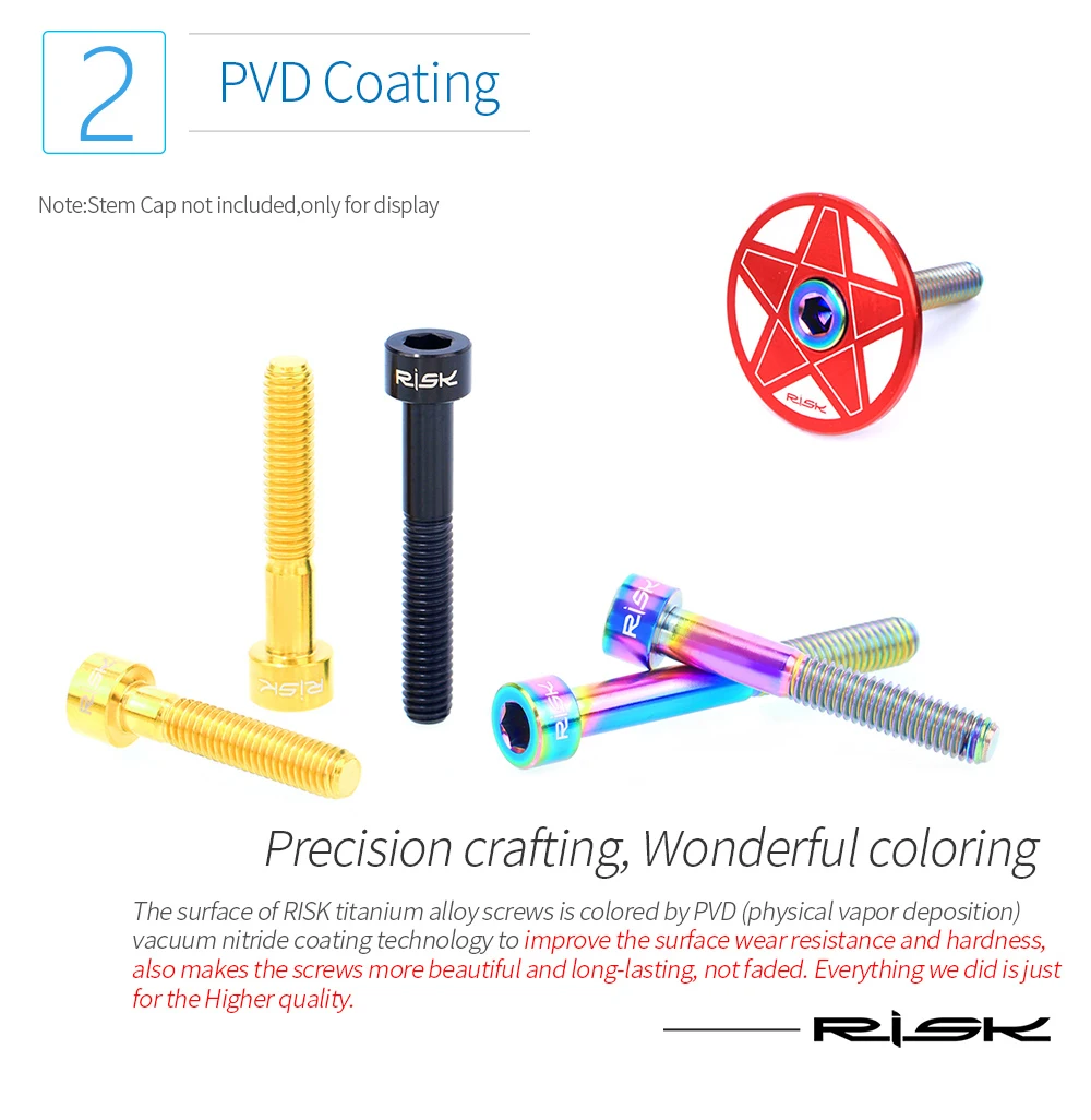 RISK 1 sztuk M6x30 M6x35 M6x40 M6x50mm śruby do zestawu słuchawkowego rowerowego tytanowe śruby z nakrętką na wspornik do roweru szosowego Mountain MTB M6*30/35/40/50mm