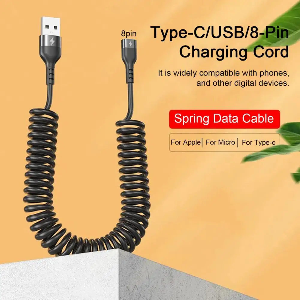 5A 66W USB Type C Spring Car Fast Charging Cable For Redmi POCO Realme Fast Charge Date Cable For iPhone Micro 3A