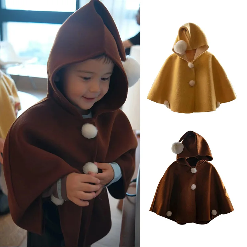 

Jenny&Dave Children's Outgoing Elf Hat Cloak 2023 Autumn and Winter Windproof and Windproof Warm Baby Wool Cloak Coat