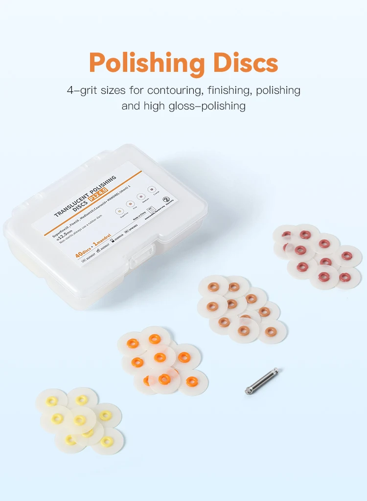 3 Boxen AZDENT Dental-Polierscheiben, transluzent, Durchmesser 12,5 mm, mit Aluminiumoxidpartikeln, 1 Stück Dorn, Zahnmedizin-Werkzeug – Detail 1
