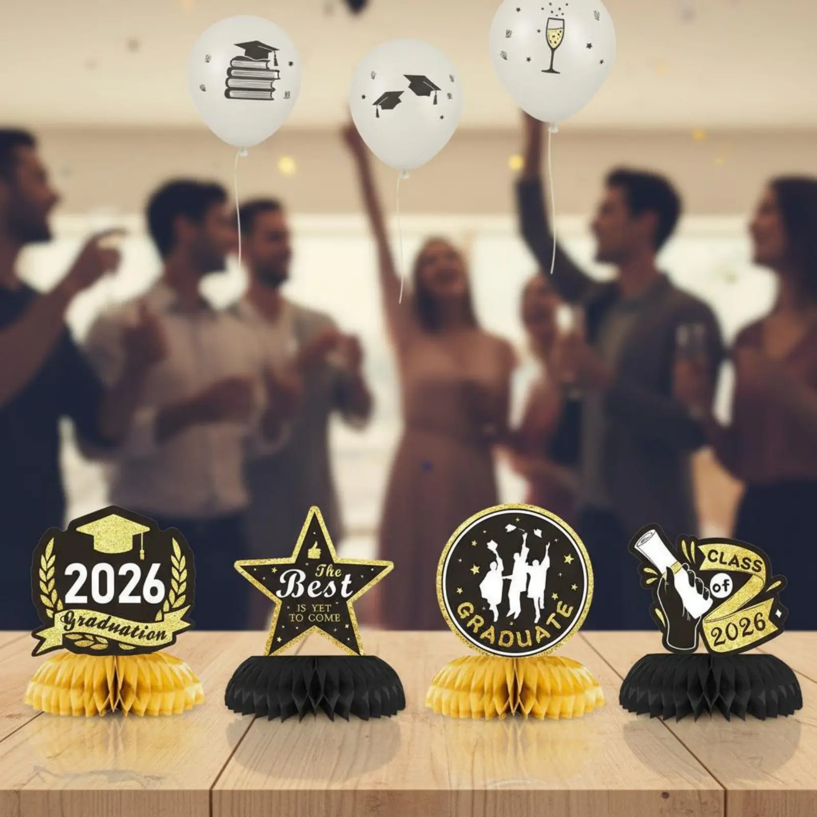 Picture 7: 4 Pieces 2026 Commencement Table Topper Glitter Decorations Commencement Hexagonal Centerpiece for Students, School Event