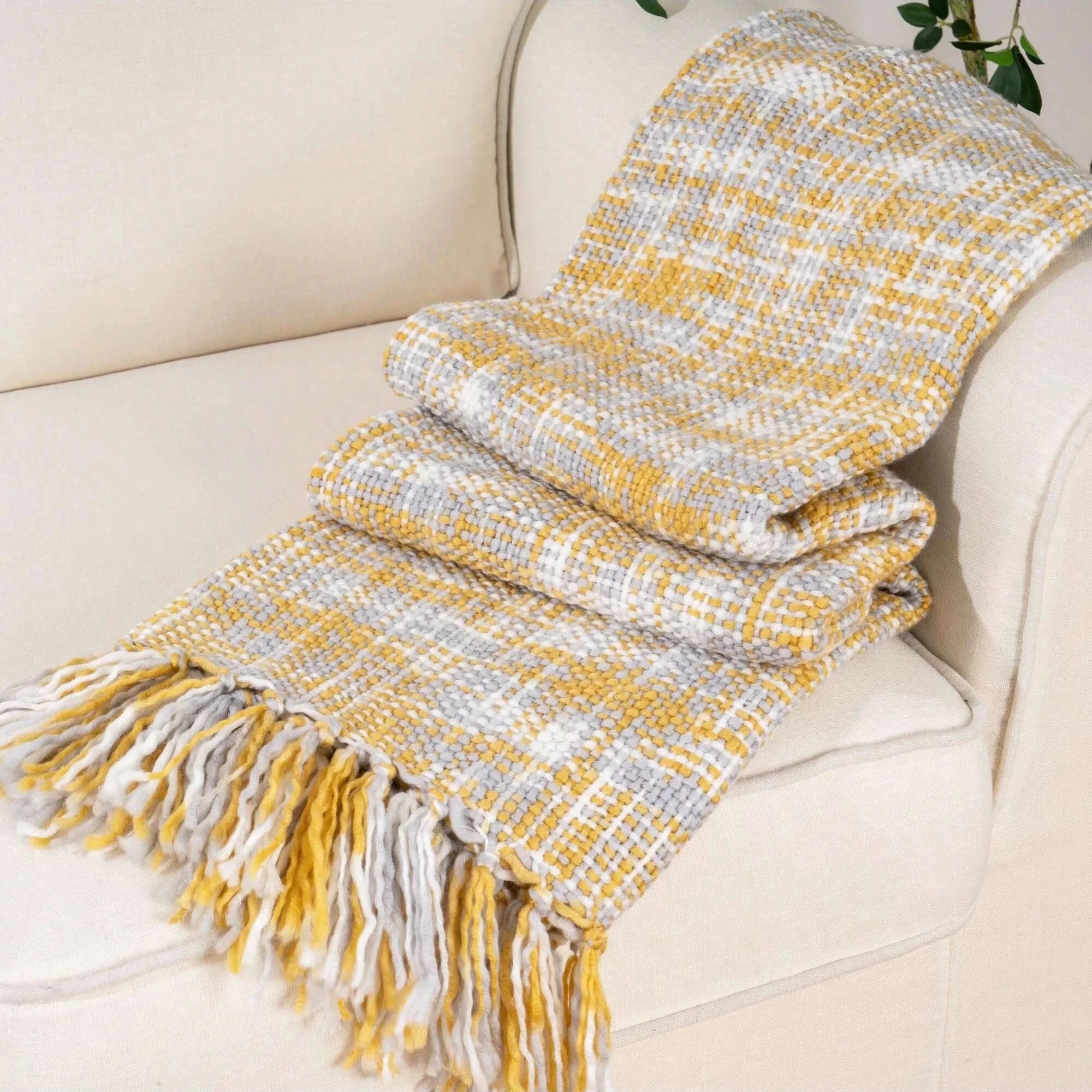 

Household Exquisite Style Tassel Blanket Casual Color Blocking Comfort Soft Bedside Blanket Family Leisure Thermal Blanket