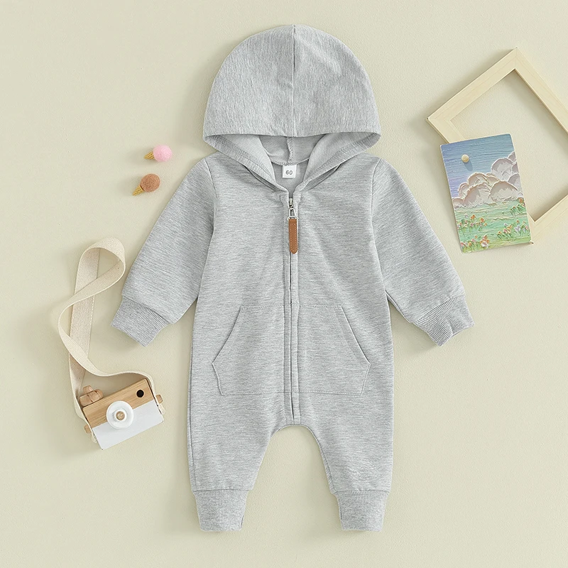 2023-08-25 Lioraitiin 0-12M Newborn Baby Boys Girls Clothing Zipper Hooded Jumpsuit Romper Long Sleeve Outfit Fall Winter Clothe