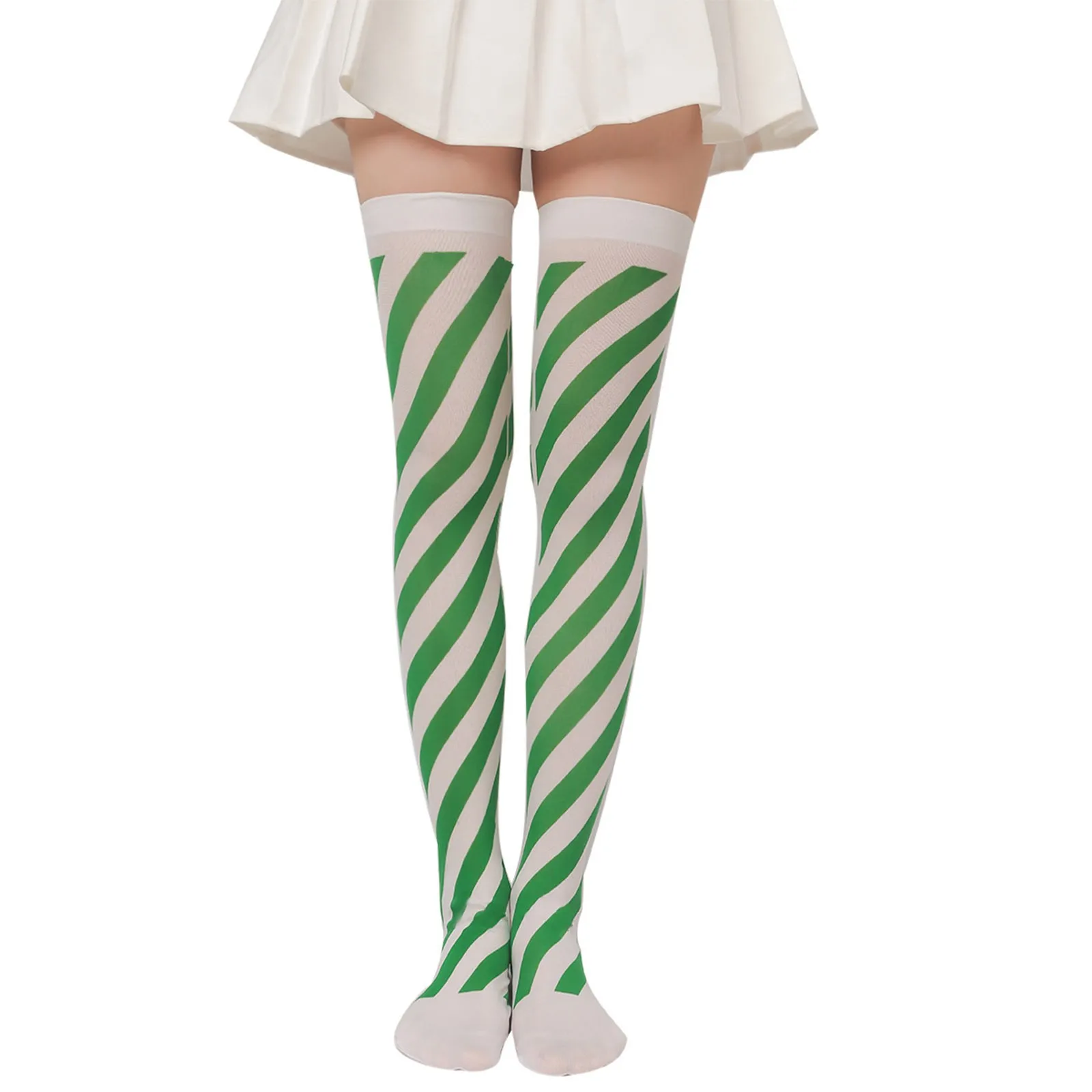 Cute Socks Japanese White Red Green Striped Overknee Socks Cosplay Anime Women's Long Tube Thigh High Socks Stocking Christmas