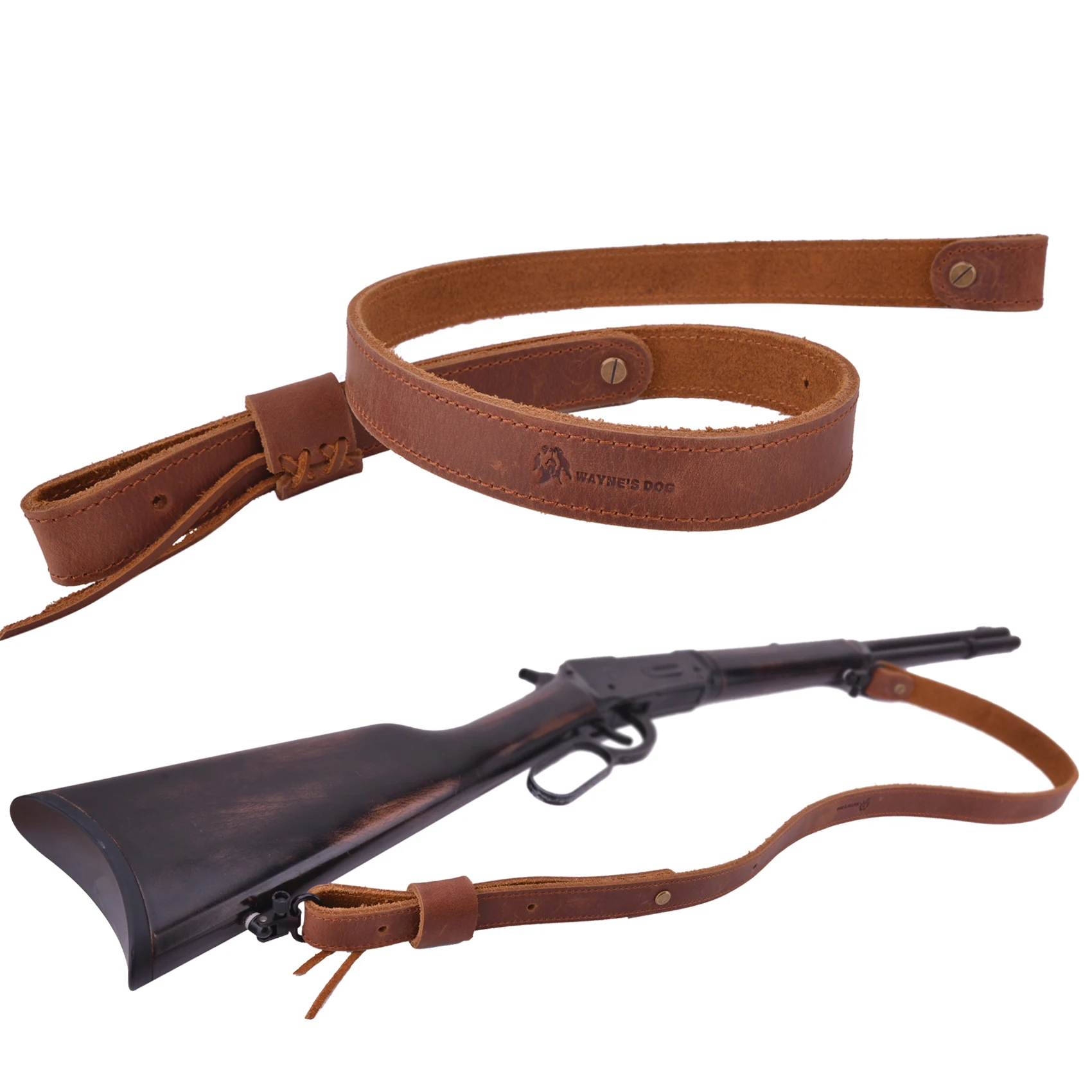 

Leather Buffalo Leather Rifle Gun Sling, Crazy Horse / Brown Stitch, Handmade 1" Width