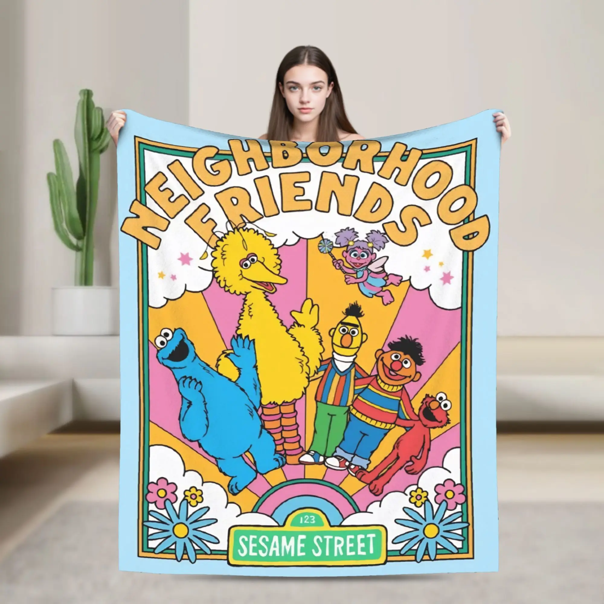 

Sesame Street Cartoon Fleece Throw Blankets Friends Blankets for Home Bedroom Super Soft Bedspread