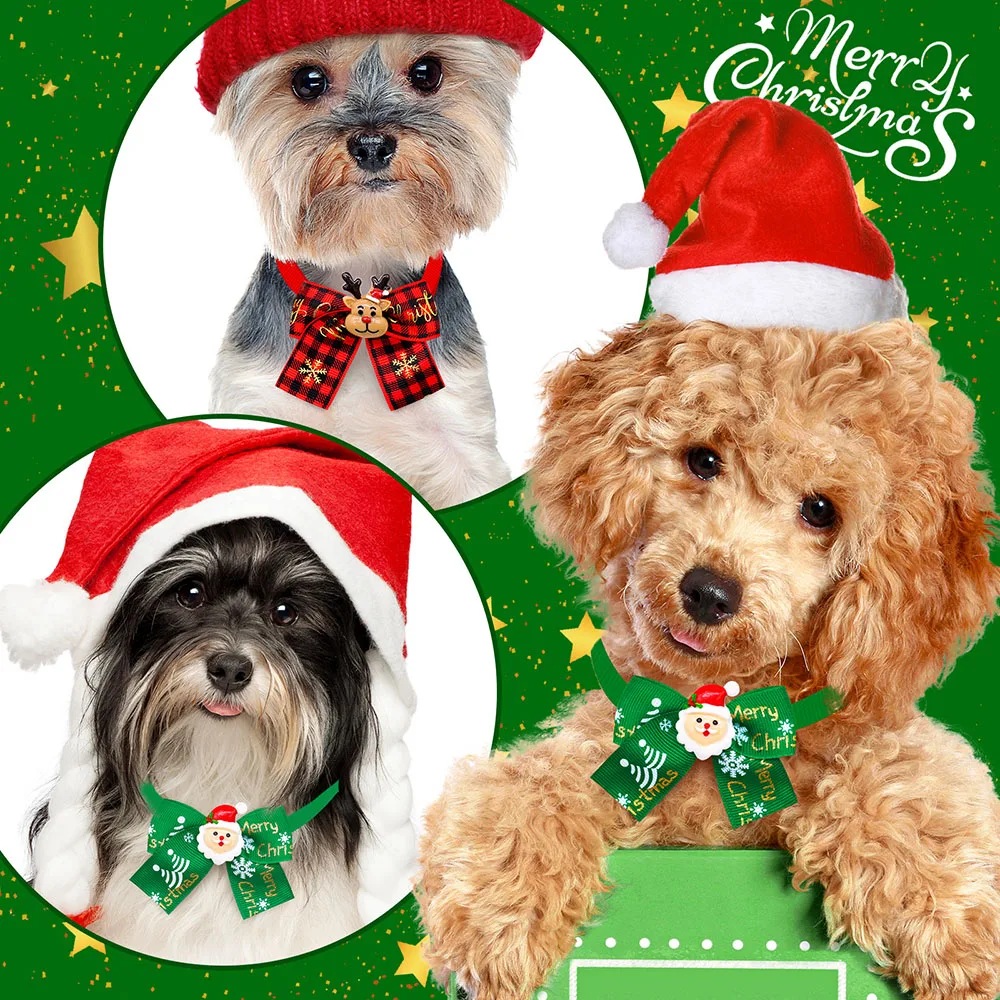 50PCS Dog Bow Tie Christmas Bowties for Dogs Adjustable Bowtie Pet  Accessories Dog Bowties Collar Winter Pet Supplies