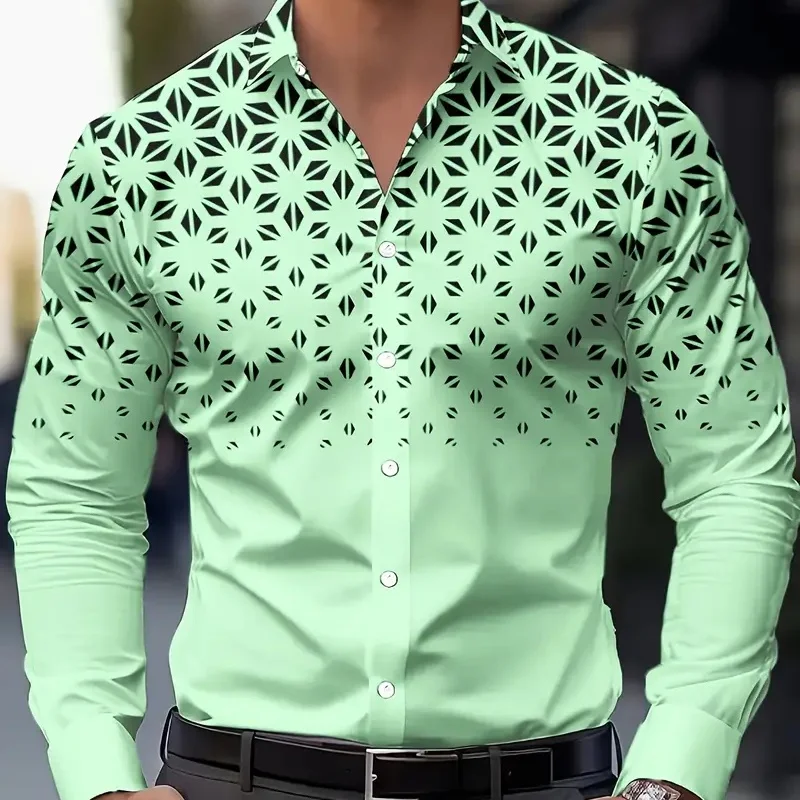 

2025 autumn men's fashionable casual shirt long sleeve 3D pattern stylish elegant suitable for all seasons plus size.