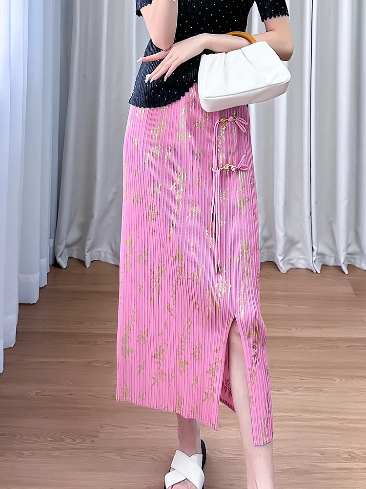 

Ele Slimming Floral Print Midi Skirt for Women Ele Split Design Commute Sle Polyester Fiber New Summer Collection