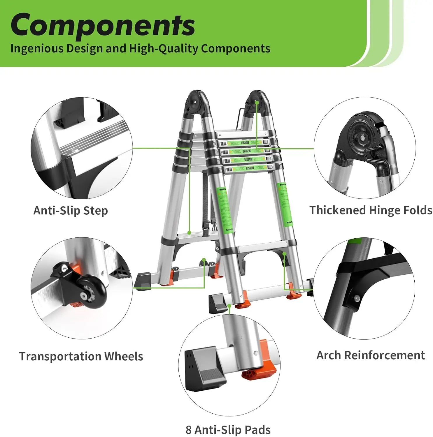 Telescoping Ladder A Frame 19Ft/9.5Ft Heavy Duty Aluminum Foldable Extension Ladders, Multi-Purpose Ladder For Home,