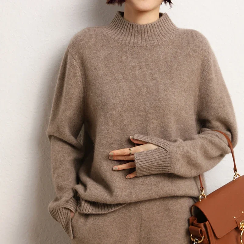 Autumn and Winter Half Turtleneck Thickened Bottoming Shirt Cashmere Skin-friendly Soft Waxy Pullover Sweater for Women