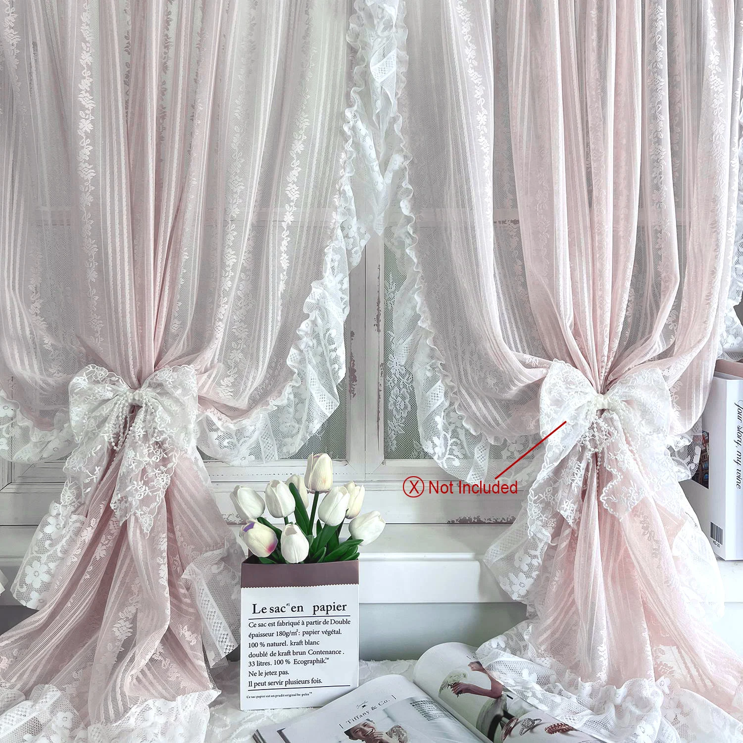 Romantic Ruffles Lace Barry Curtains Pastoral Floral Sheer Curtains for Cafe, Girls Room, Bedroom Decoration