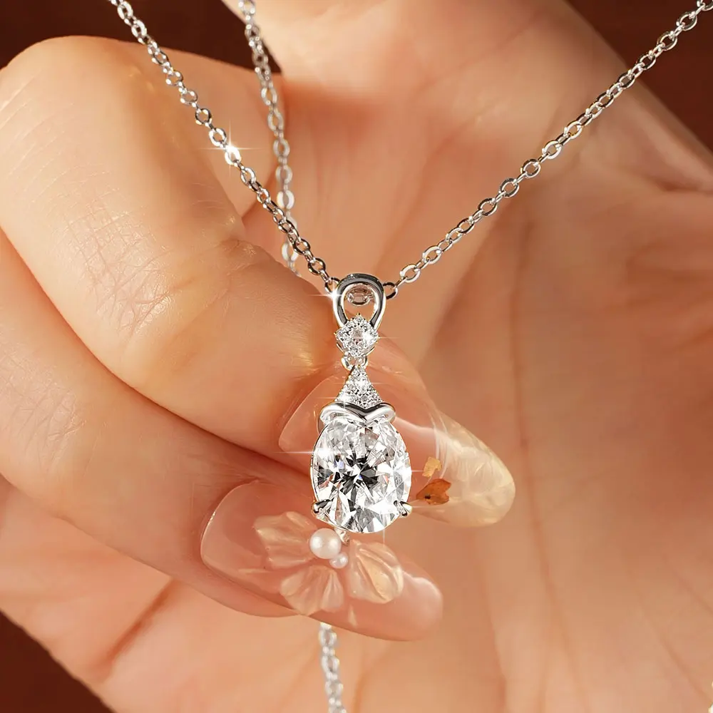 celestinova-3ct-8x10mm-d-vvs1-certified-oval-cut-moissanite-mermaid-tears-pendant-necklace-for-women-bridal-wedding-jewelry-gift