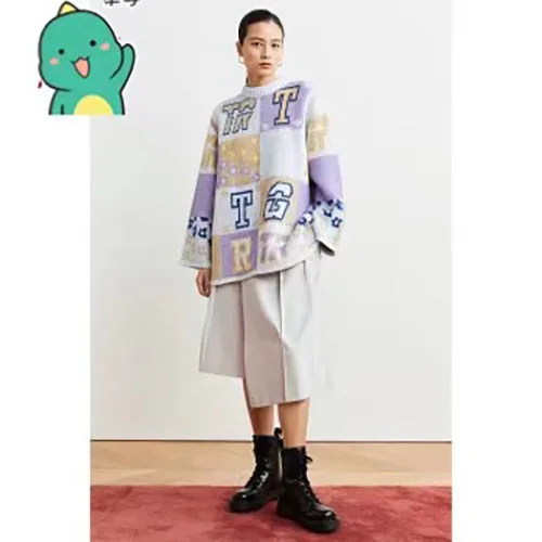 Sunine Home Oversize Loose plus Size Women's Thiened Knitwear round Ne Mid-Length Street Sle Sweater for Autumn Winter