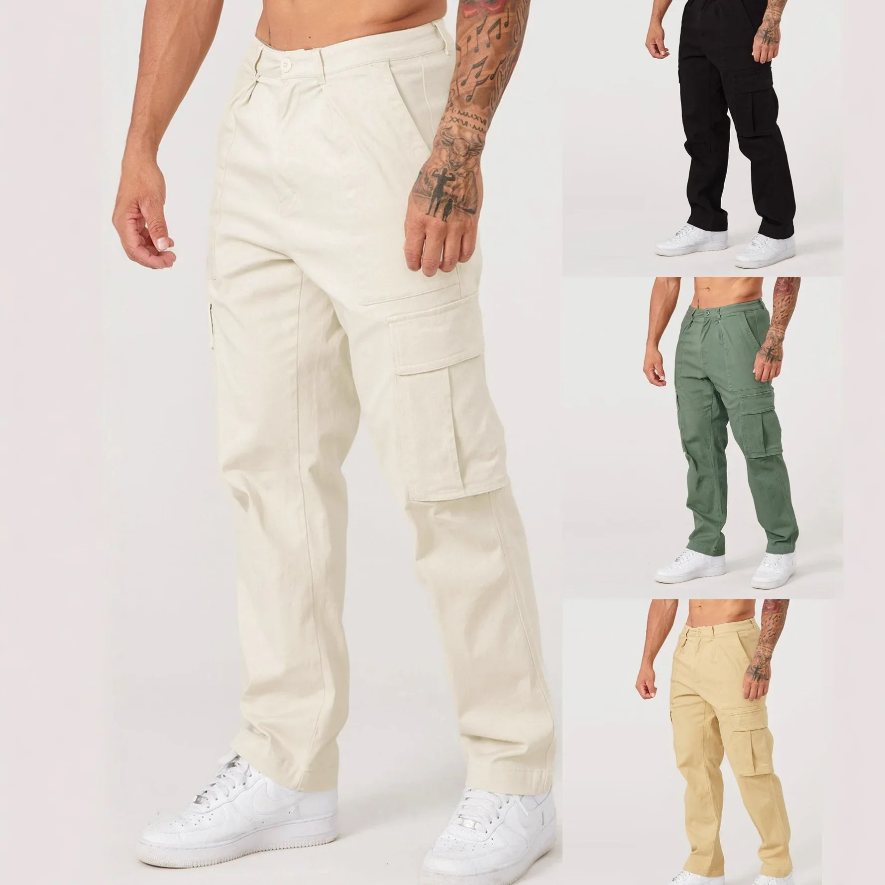 Men's Cargo Pants Sweatpants Outdoor Loose Straight Long Trousers Summer Casual Multi-Pocket Durable Workwear Male Trousers