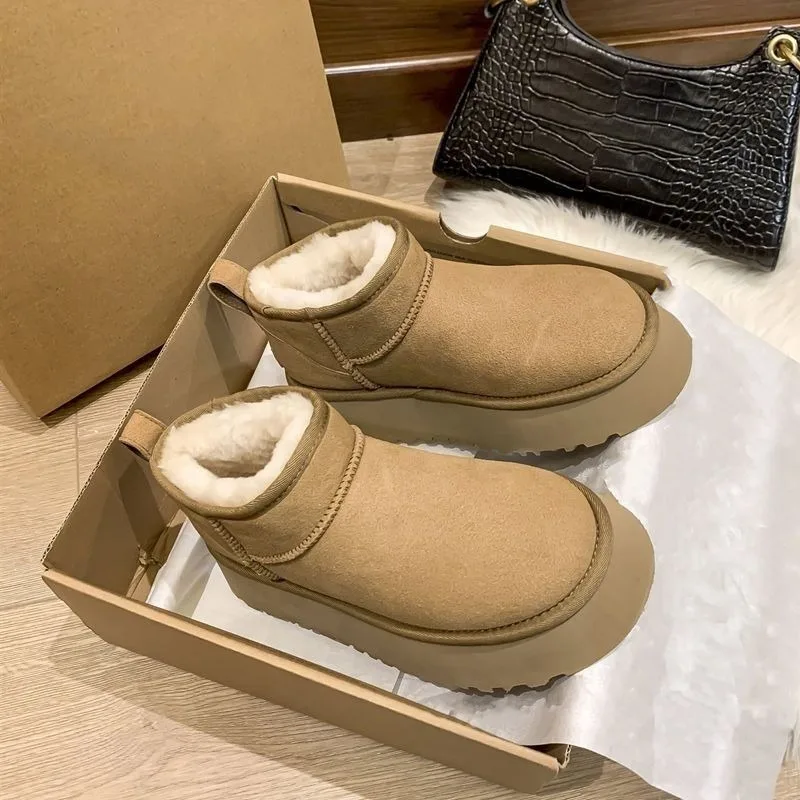 Nuove donne invernali breve peluche stivali da neve caldi appartamenti scarpe Casual in pelliccia scamosciata stivaletti Chelsea piattaforma scarpe