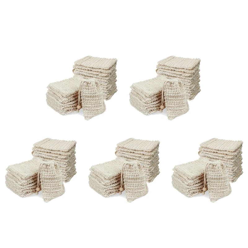 100 Pack Soap Exfoliating Bag,Soap Saver Made Sisal Mesh Soap Bag Bar Soap Bag With Drawstring For Bath & Shower Use