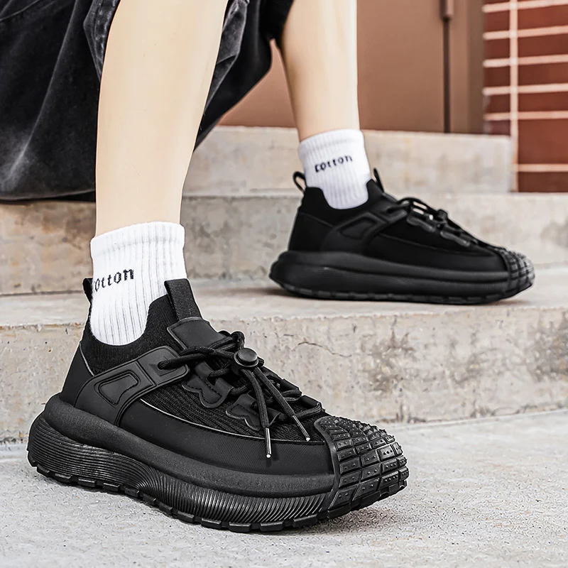 Thick Soled Casual Dad Shoes Vintage Thick-soled Black Sneakers Breathable Jogging Shoes Low-top Lace-up Sporty Summer Shoes