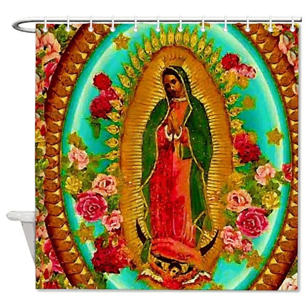 Bath Curtain Our Lady Guadalupe Mexican Saint Virgin Mary Shower Curtain with Hooks for Bathroom Decor 60