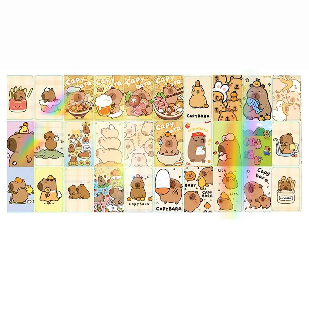 30Pcs Lovely Double-sided Capybara Photocards Glitter Cartoon Capybara Lomo Cards Kids Gift HD Collection Cards