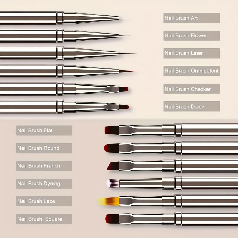12pcs Nail Art Brush Set with Gel Gradient Nail Supplies - Professional Manicure & Pedicure Tools, Nylon Bristles