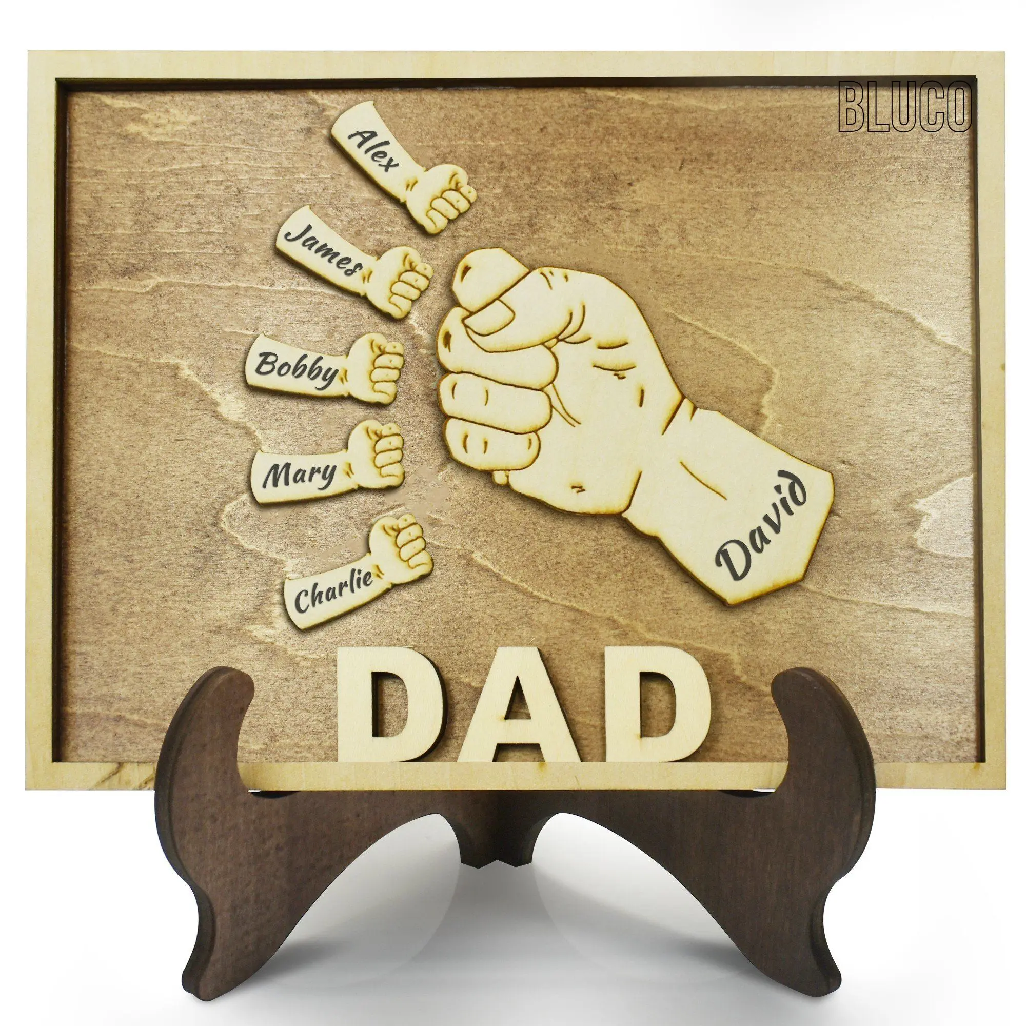 

Personalized Custom 3D Fists Bump Wooden Sign Custom Father's Day Gifts Wooden Fist Bump Plaques for Papa Dad Daddy Grandpa