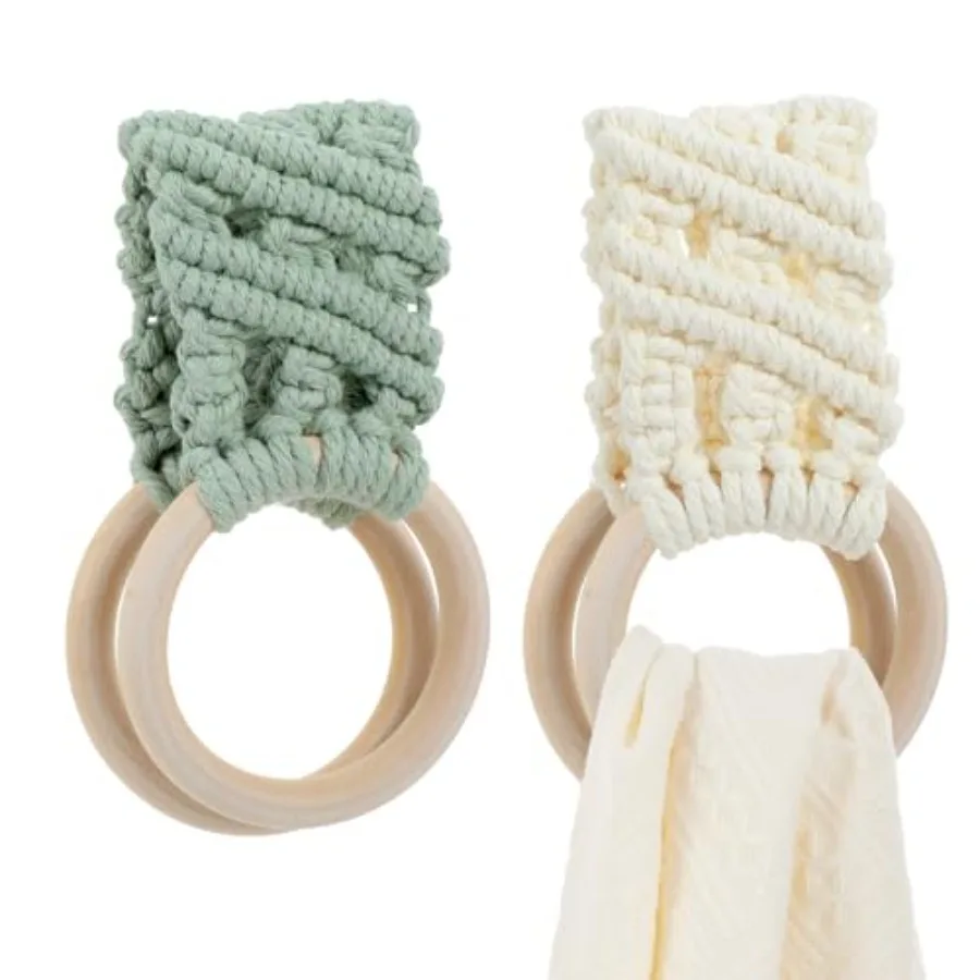 

2 Pcs Knit Kitchen Towel Holder, Boho Handmade Crochet Kitchen Towels with Hanging Loop, Kitchen Towel Hook for Cabinet House O