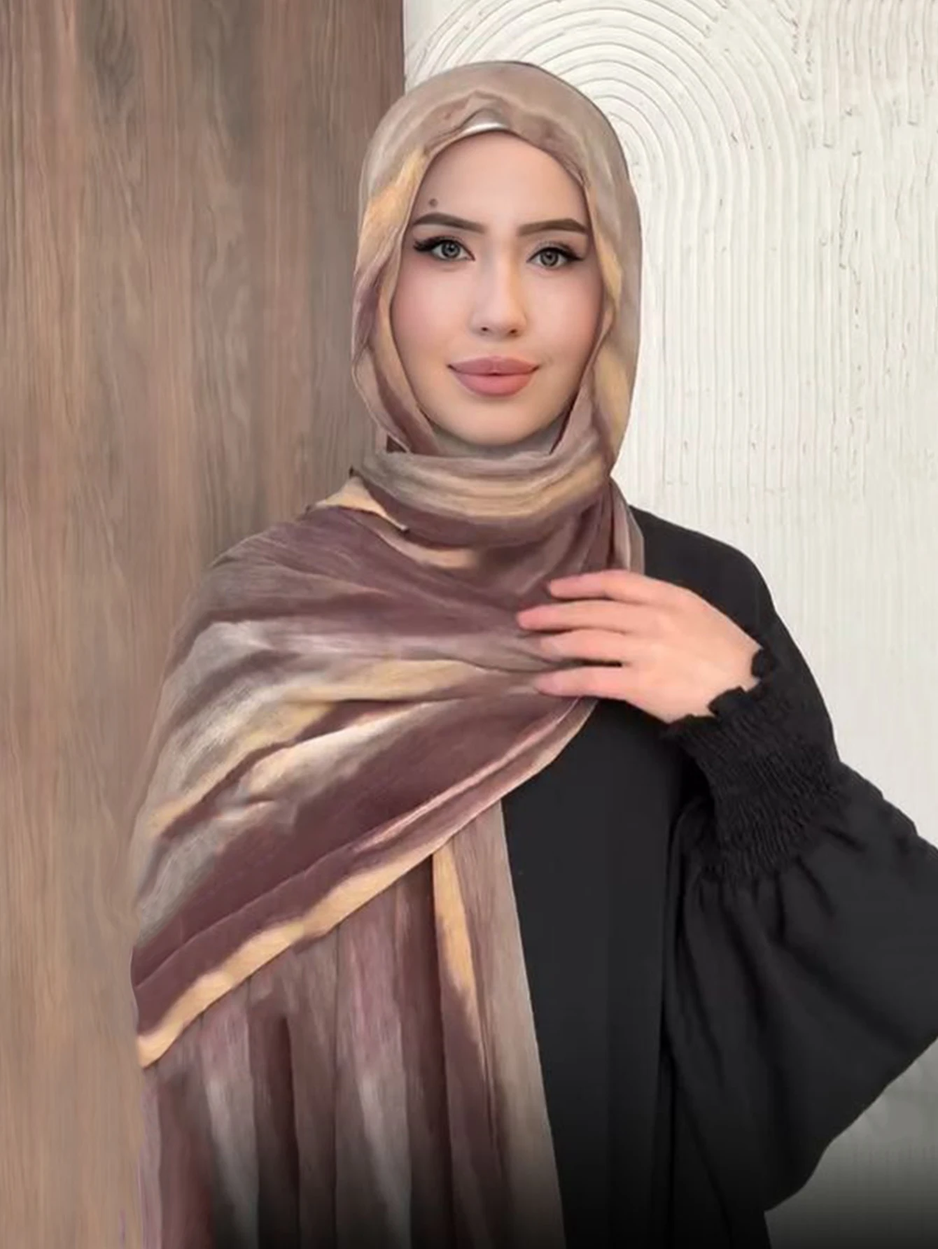 Muslimischer Batik-Hijab Premium Kopftuch Weicher Atmungsaktiver Hijab für Frauen Farbverlauf Baumwolle Viskose Modal Hijab Femme Musulman – Detail 1
