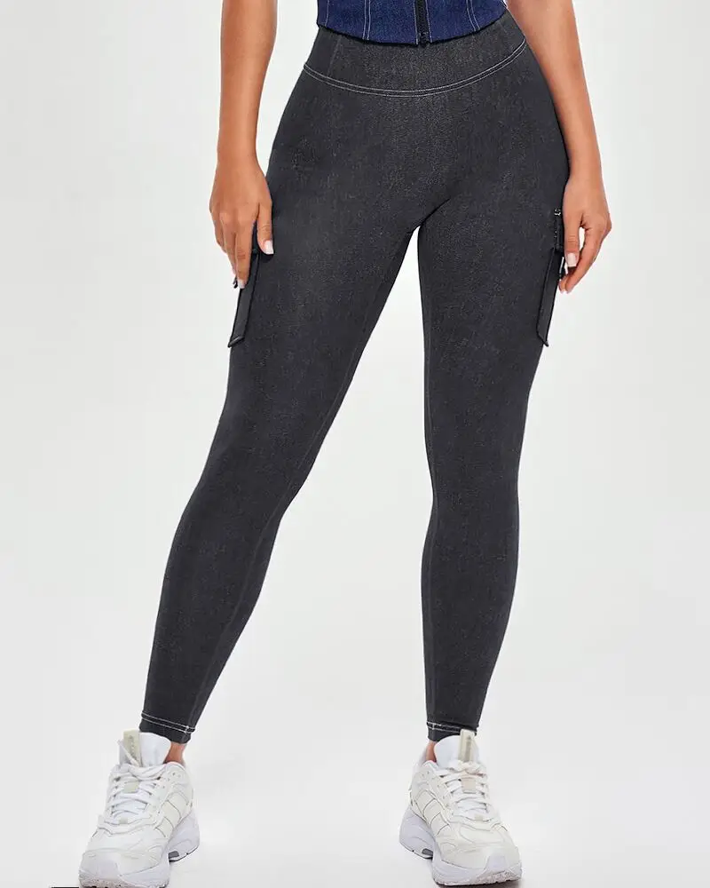 

Women's Pure-Colored, Tight-Fitting, Multi-Pocket Work Pants and Yoga Pants