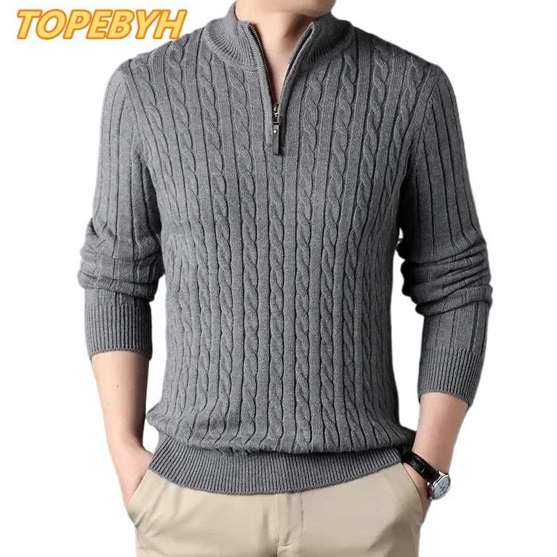 

Men's Quarter Zip Sweater Slim Fit Casual Knitted Turtleneck Pullover Mock Neck Polo Sweater