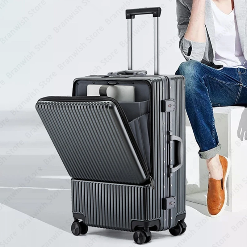 Front Laptop Pocket Suitcase Rolling Luggage Trolley Travel Suitcase With Spinner Wheels Suitcase With TSA Lock For Business