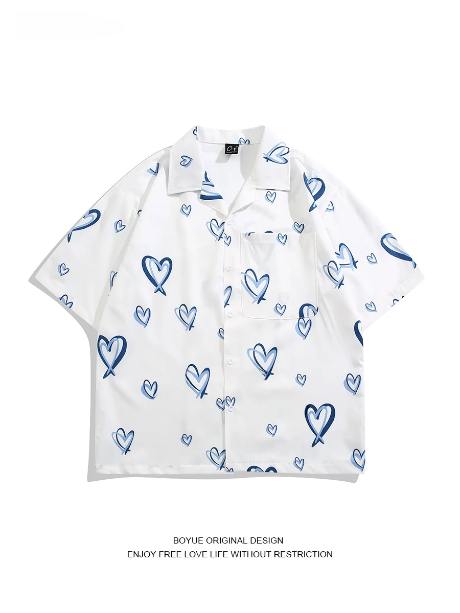 

Мужская рубашка Boyue Summer Hawaiian Island Vaion Love fiti ort Sve, повседневная пляжная, свободного кроя, с принтом, с кубинским воротником, на пуговицах