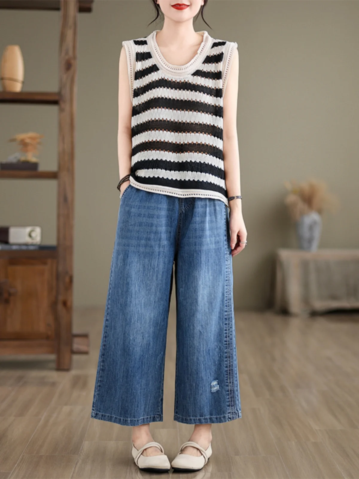 กางเกงขายาวเอวสูงทรงหลวมสไตล์เกาหลีสำหรับผู้หญิง รุ่นใหม่ล่าสุดสำหรับฤดูร้อน ให้ความรู้สึกหรูหรา ทรงตรงเก้าส่วน