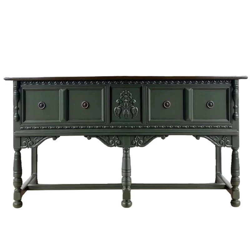 French retro, solid wood carving flowers, porch cabinets, American light luxury, living room decoration, simple storage