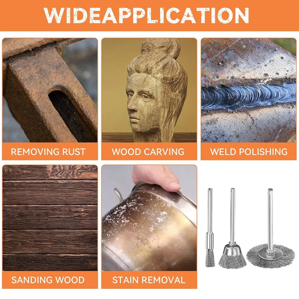 مجموعة فرش سلكية A69esteel 60 قطعة، 3 أشكال 1/8 بوصة (3 مم) عجلات سلكية لإزالة نتوءات الغبار والملحقات #2