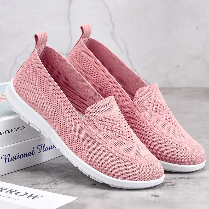 Zapatillas femeninas de malla transpirable de estilo informal para verano, calzado de estilo casual para mujer, zapatillas ligeras vulcanizadas para verano, tenis sin cordones, con calcetín tobillero