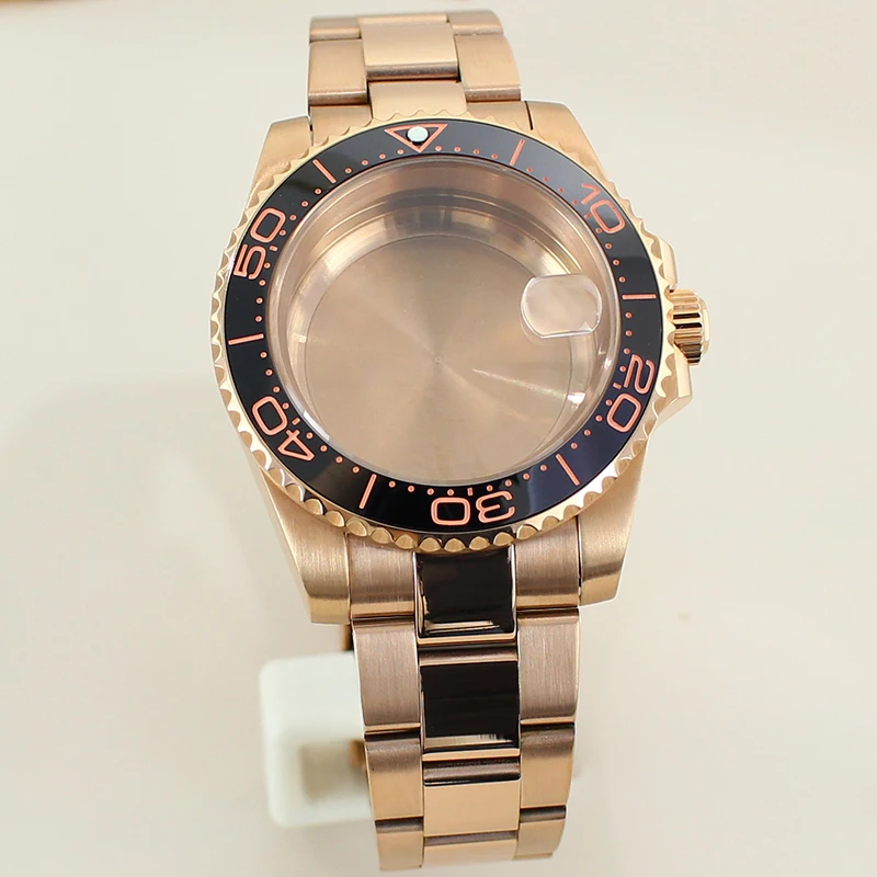 PVD Rose Gold 40mm Watch Cases Bracelet Slide Buckle Sapphire 20ATM For Seiko NH35 NH36 Miyota 8215 ETA 2824 28.5mm Dial Deepsea