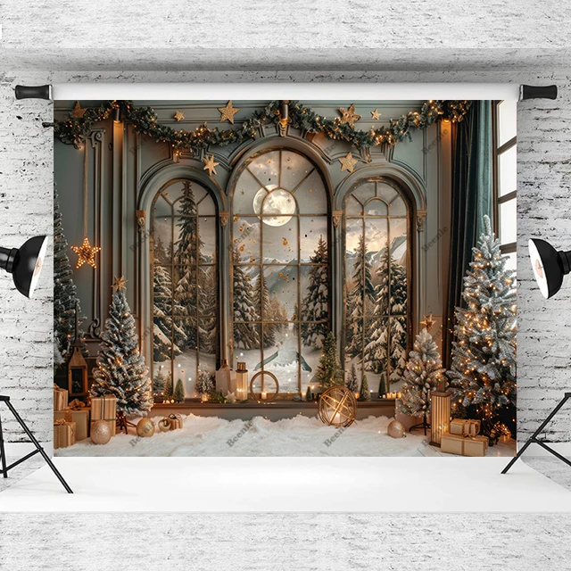 Beenle Photography Background Christmas Party Decor Banner Xmas Tree Fireplace Gifts Family Portrait Backdrop for Photo Studio