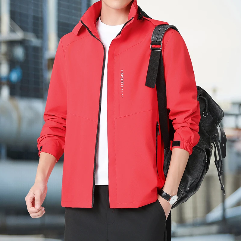 

Red Jaet Men's Spring Autumn Outdoor Windproof Waterproof Loose Fit Faionable Youth Casual Long Sve Zipper Closure Jaet