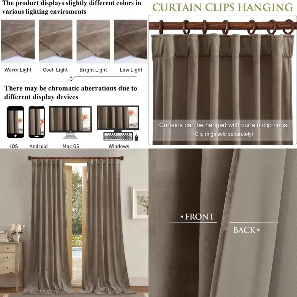 

Велюровые теплоизоляционные светонепроницаемые шторы, 244 см в длину, с креплением на петлях, для раздвижных дверей/спальни, 137x244 см, 2 штуки