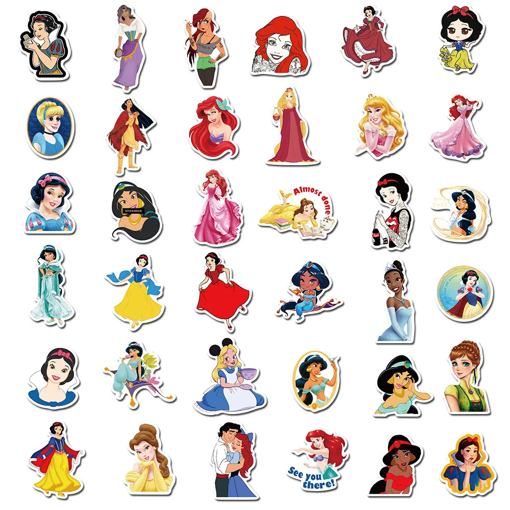 10/30/50/100pcs Disney Cute Anime Mix Princess Stickers Aesthetic Cartoon Decals Graffiti DIY Notebook Diary Fridge Sticker Toy