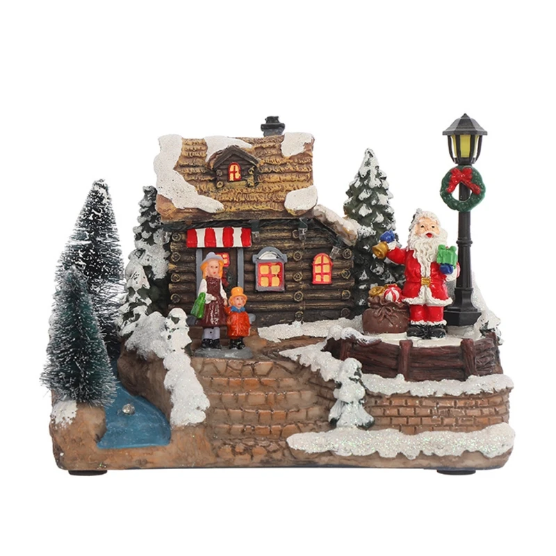 Christmas LED Lighted Snow House Revolving Santa Snowman USB Battery Operated Musical Village Scene Xmas Drop shipping